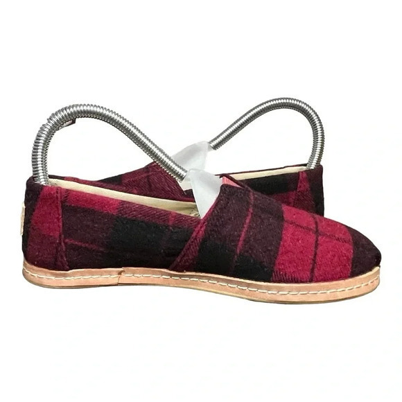 TOMS‎ RED PLAID FELT ON LEATHER ALPARGATA FLAT SLIP-ON SHOES WOMEN'S SIZE 6 - Picture 3 of 11